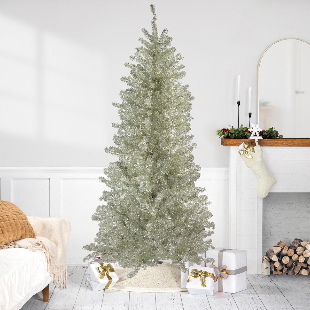 Northlight 9' Metallic Platinum Artificial Tinsel Christmas Tree - Unlit